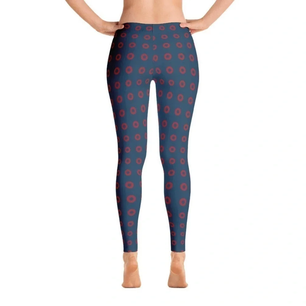 Phish Red Circle Donut Leggings, Fishman Donut Blue with Red Donuts. - Picture 2 of 13